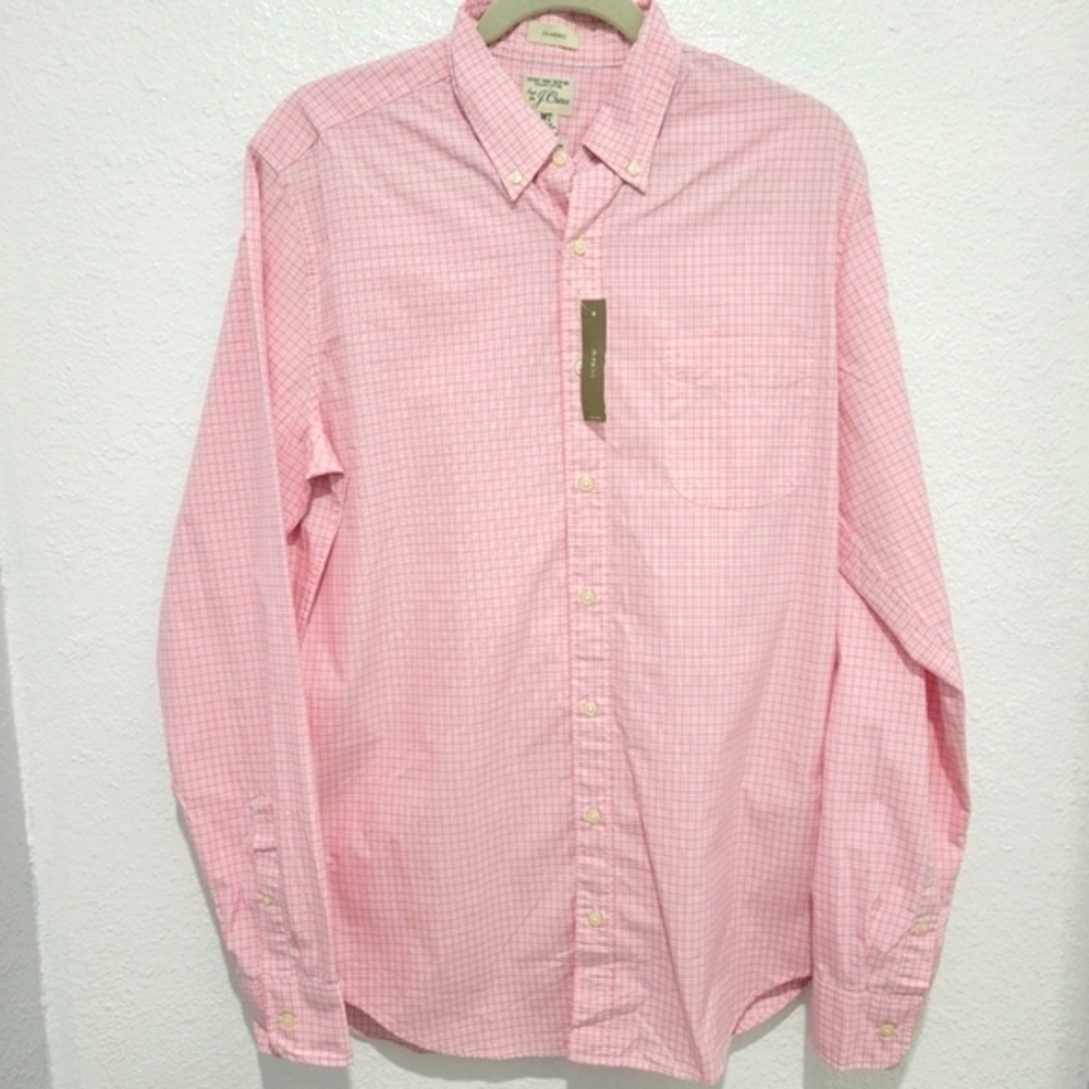 J Crew Secret Wash Organic Cotton Plaid Shirt Size M Tall NWT BG414 Pink